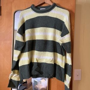 Green, gold and white stripe Madewell rollneck sweater